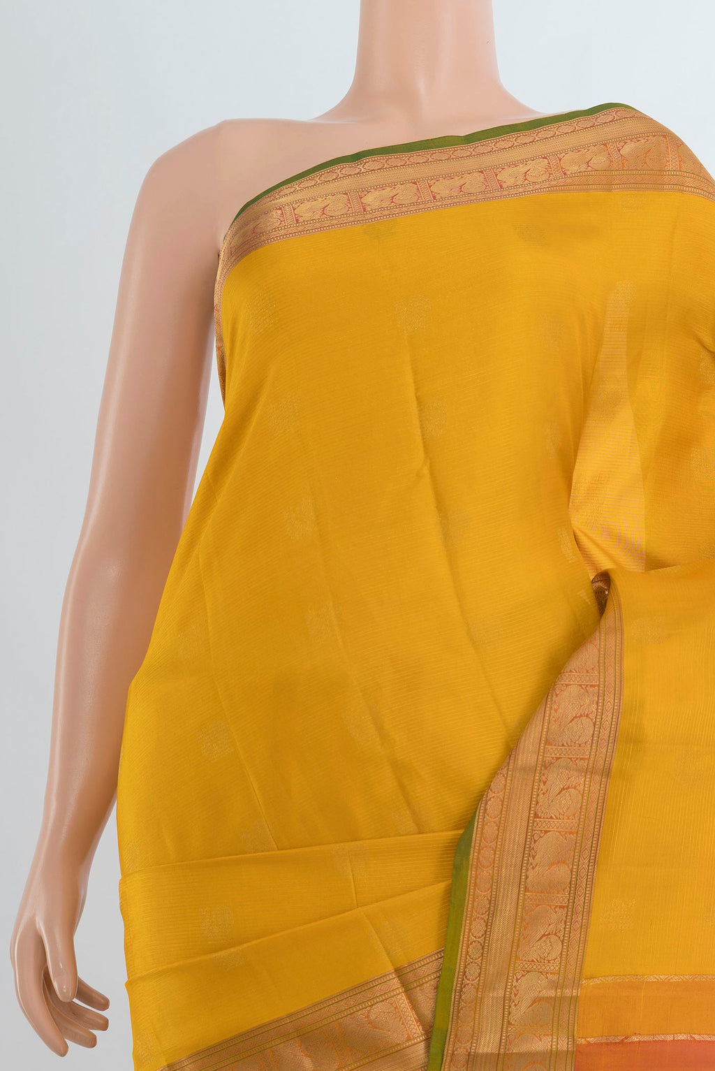 Border image of Pure Silk Mustard Kanchipuram Saree with Zari Butta on the body and Silk Border. 