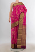 Pure Silk Pink Kanchipuram Saree with Checked design on the body and Zari Border.  displayed on a mannequin
