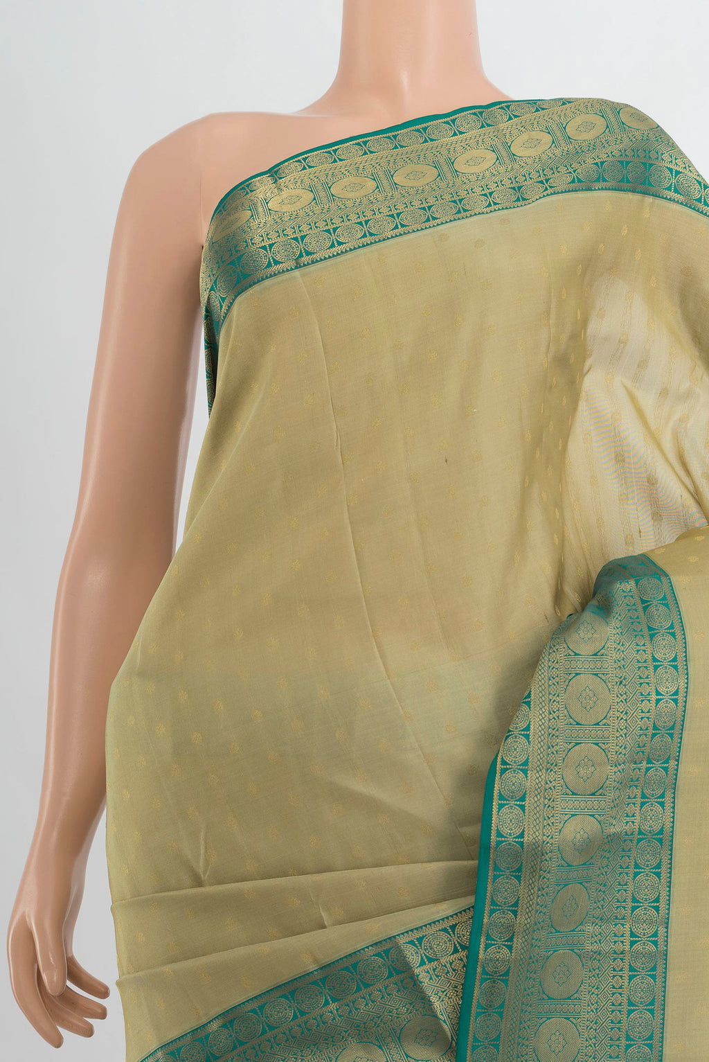Border image of Pure Silk Olive Green Kanchipuram Saree with Zari Butta on the body and Silk Border. 