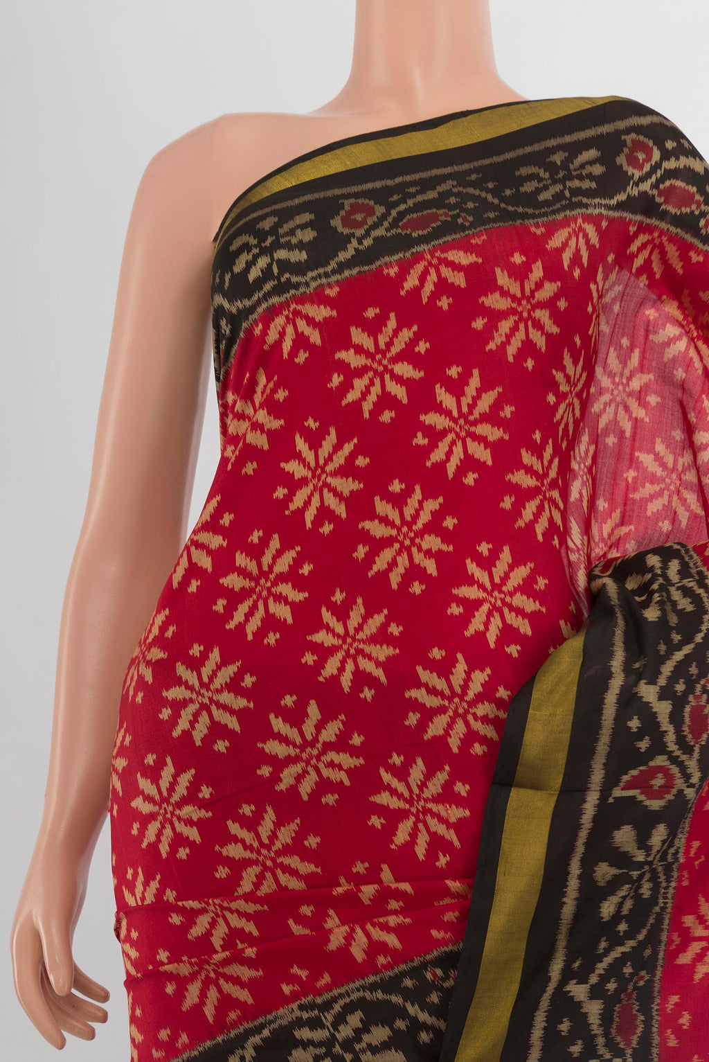 Border image of Pure Silk Multi Color Rajkot Patola Saree with Ikat Print on the body and Silk Border. 