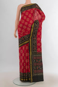 Pure Silk Multi Color Rajkot Patola Saree with Ikat Print on the body and Silk Border.  displayed on a mannequin