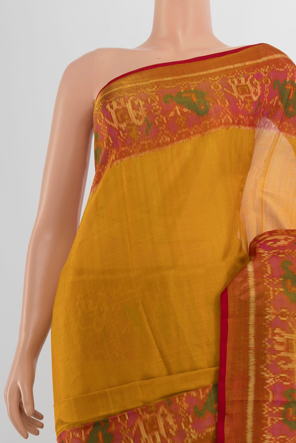 Border image of Pure Silk Multi Color Rajkot Patola Saree with Ikat Print on the body and Silk Border. 