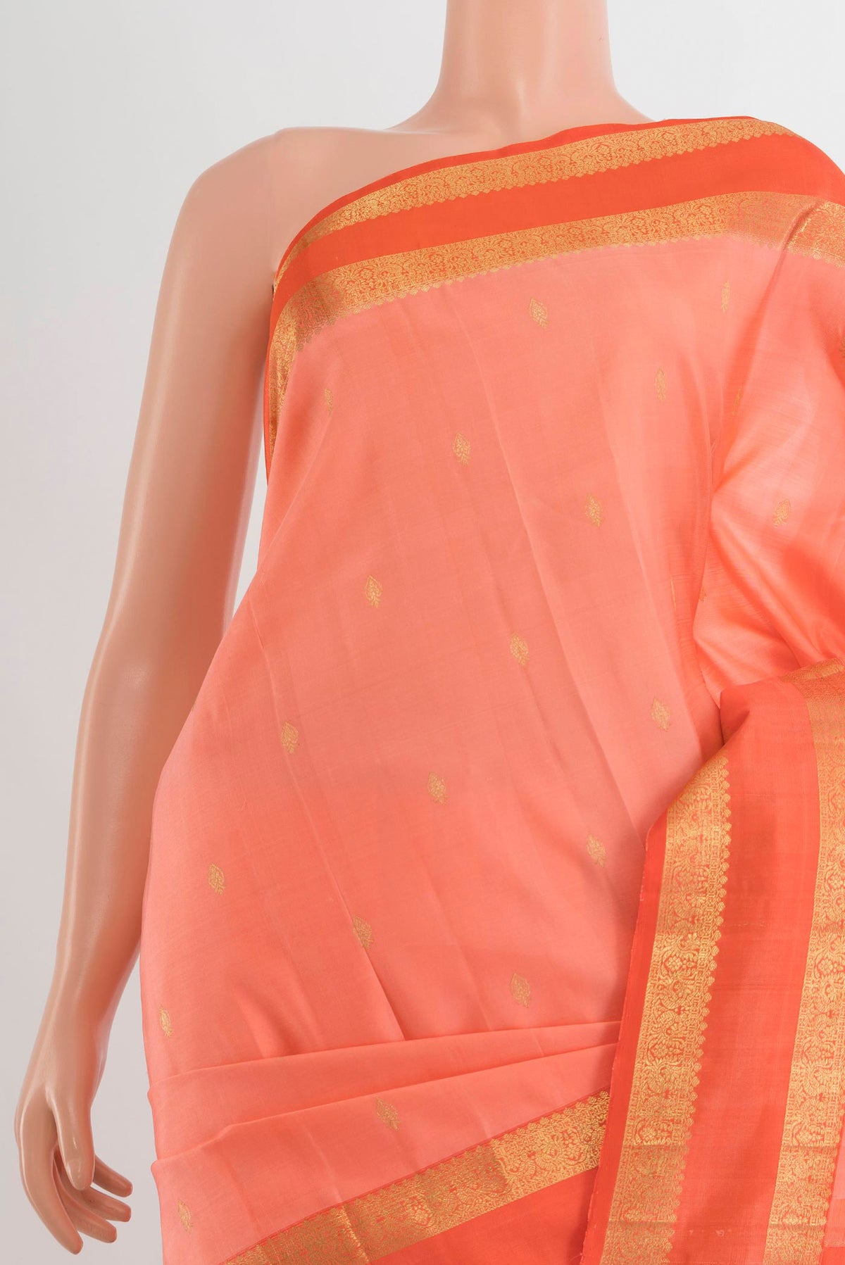 Border image of Pure Silk Rose Gold Kanchipuram Saree with Zari Butta on the body and Silk Border. 