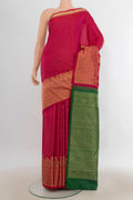 Pure Silk Maroon Kanjivaram Saree with Checked design on the body and Fancy Border.  displayed on a mannequin