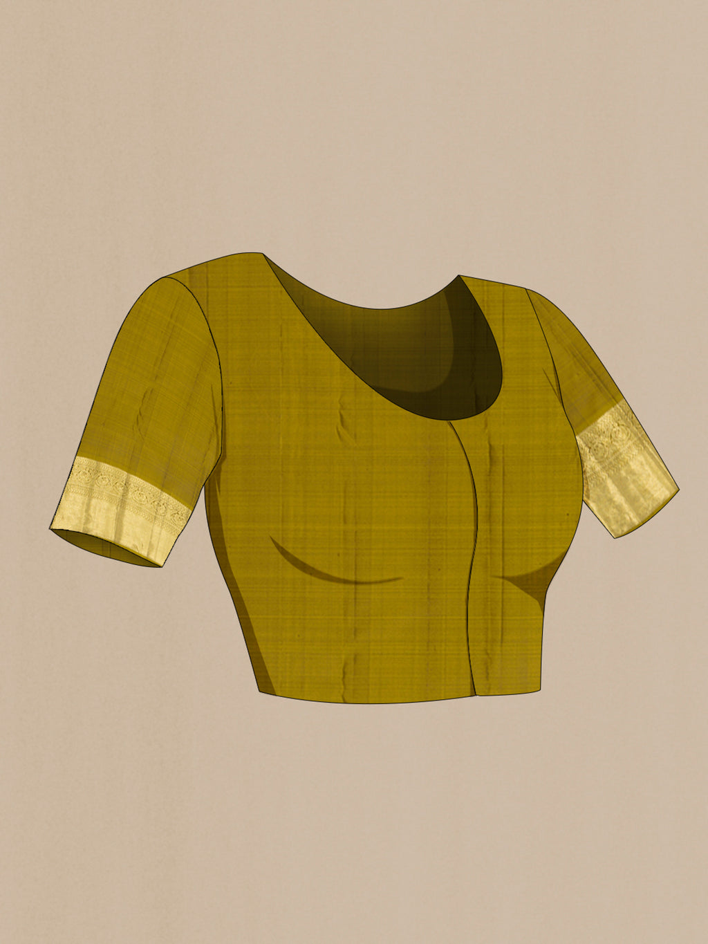 Close up image of the blouse of Pure Silk Violet Kanjivaram Saree with Stripes on the body and Zari Border. 
