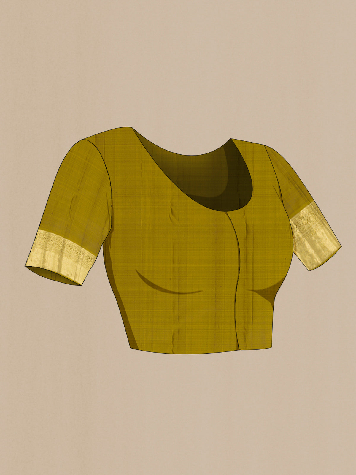 Close up image of the blouse of Pure Silk Violet Kanjivaram Saree with Stripes on the body and Zari Border. 