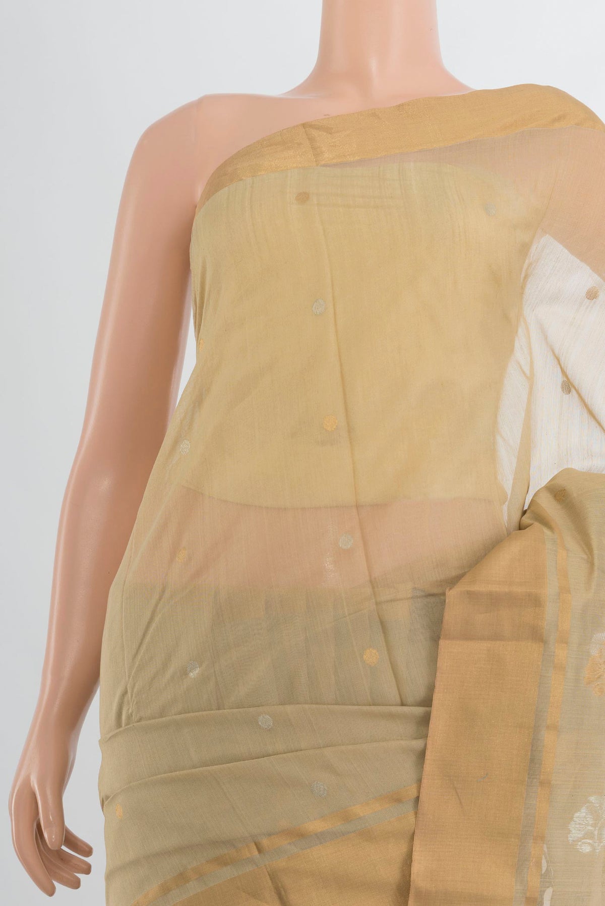 Border image of Sandal Chanderi Cotton Saree with Zari Butta on the body and Silk Border. 
