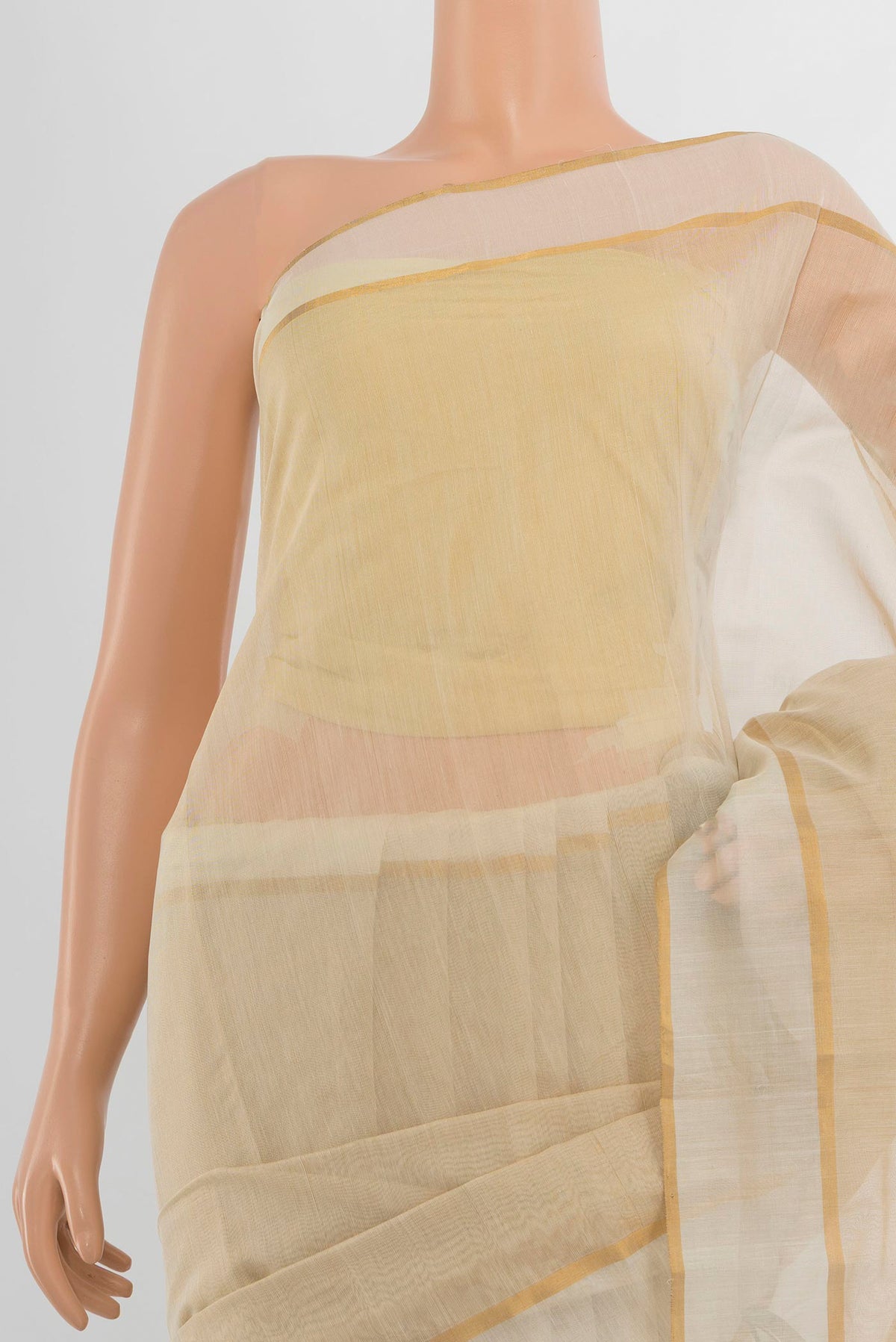 Border image of Golden Chanderi Cotton Saree with Zari Butta on the body and Silk Border. 