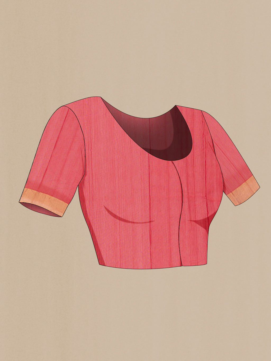 Close up image of the blouse of Red Chanderi Cotton Saree with Zari Butta on the body and Zari Border. 