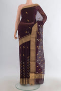 Coffee Brown Chanderi Cotton Saree with Zari Butta on the body and Zari Border.  displayed on a mannequin