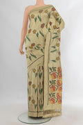 Pure Silk Beige Pochampally Saree with Pure Ikat on the body and Plain Border.  displayed on a mannequin
