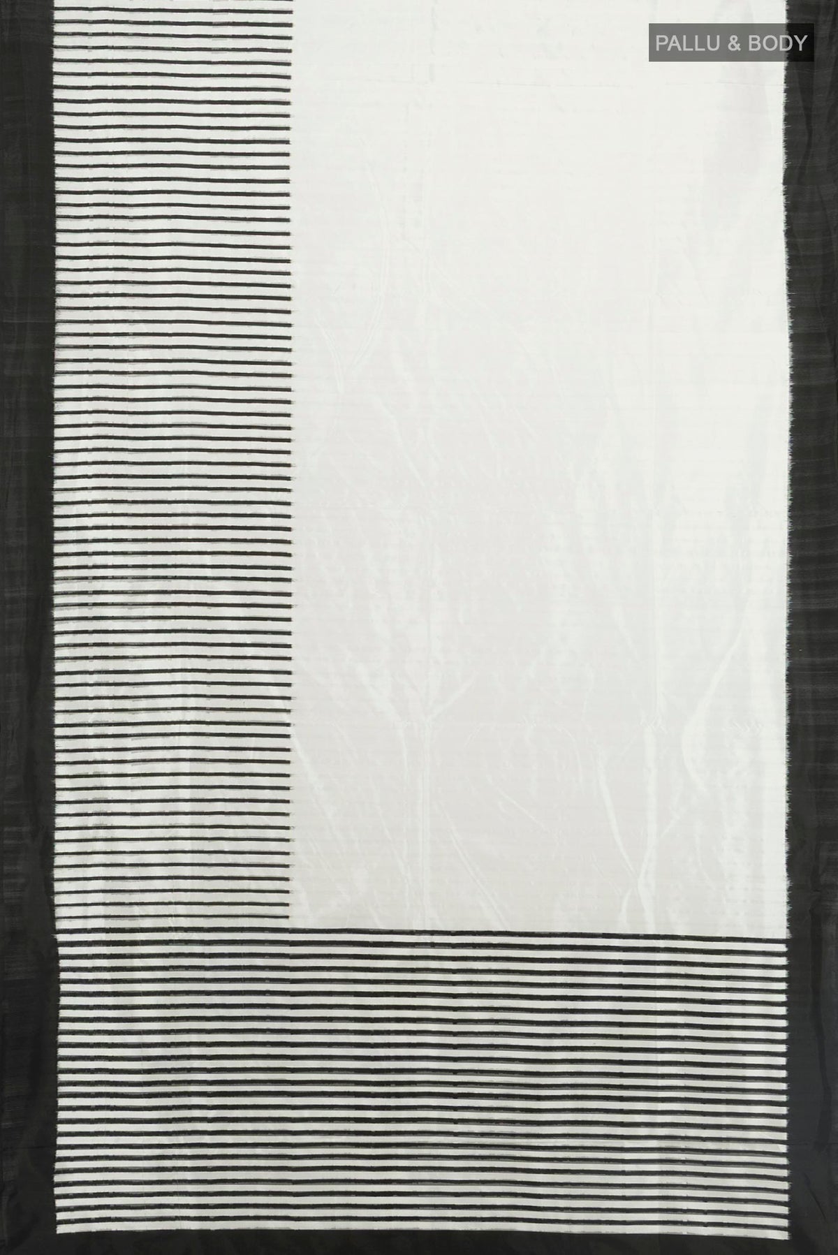 Flat view of Pure Silk Off White Rajkot Patola Saree with Ikat Print on the body and Silk Border. 