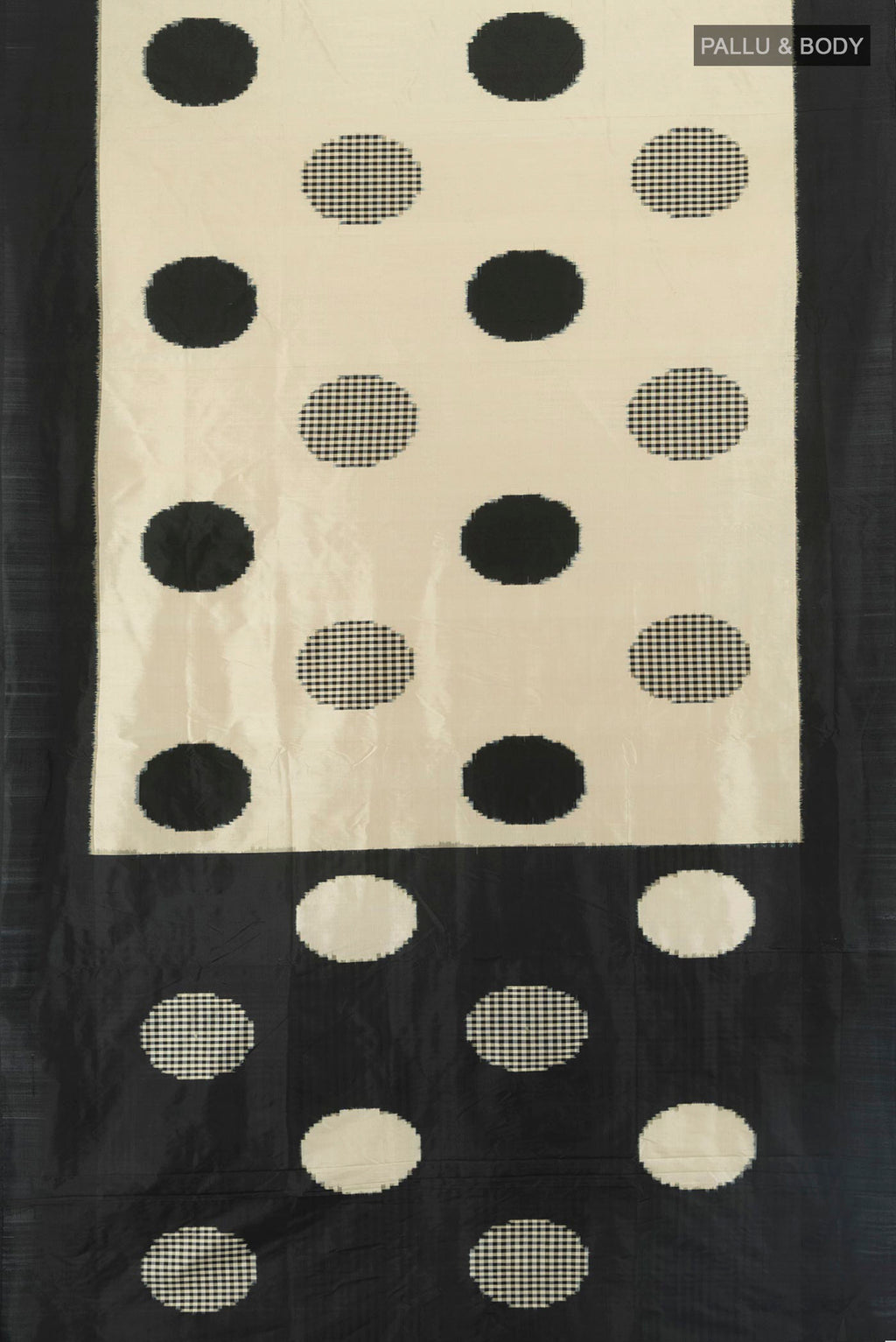 Flat view of Pure Silk Sandal Pochampally Saree with Checked design on the body and Plain Border. 