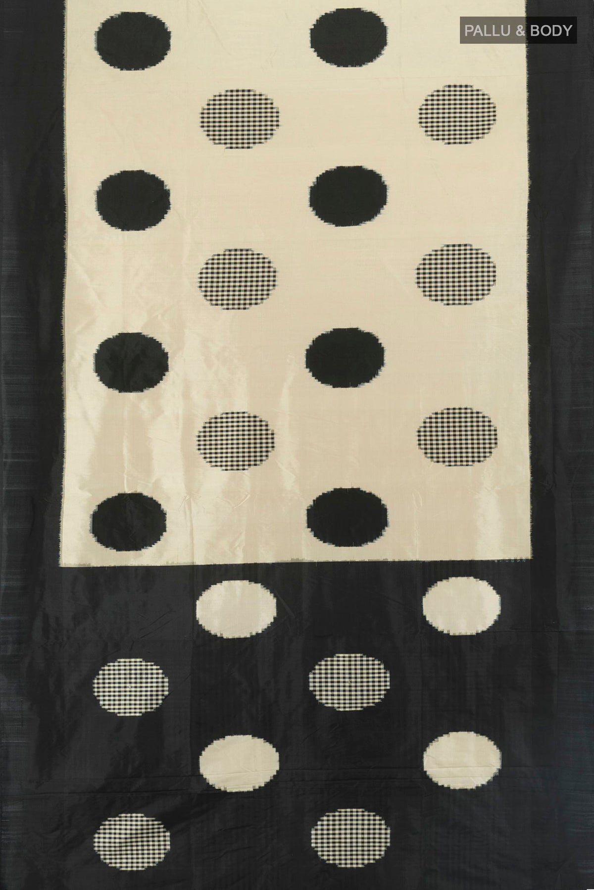 Flat view of Pure Silk Sandal Pochampally Saree with Checked design on the body and Plain Border. 
