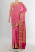 Pure Silk Rose pink Soft Saree with Zari Butta on the body and Zari Border.  displayed on a mannequin