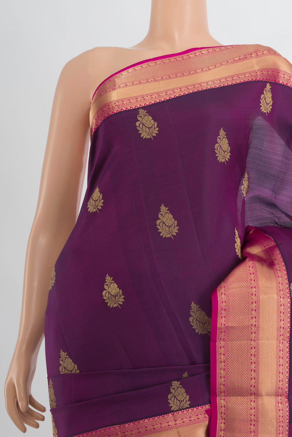 Border image of Pure Silk Purple Soft Saree with Zari Butta on the body and Silk Border. 