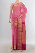 Pure Silk Rose pink Soft Saree with Zari Butta on the body and Zari Border.  displayed on a mannequin