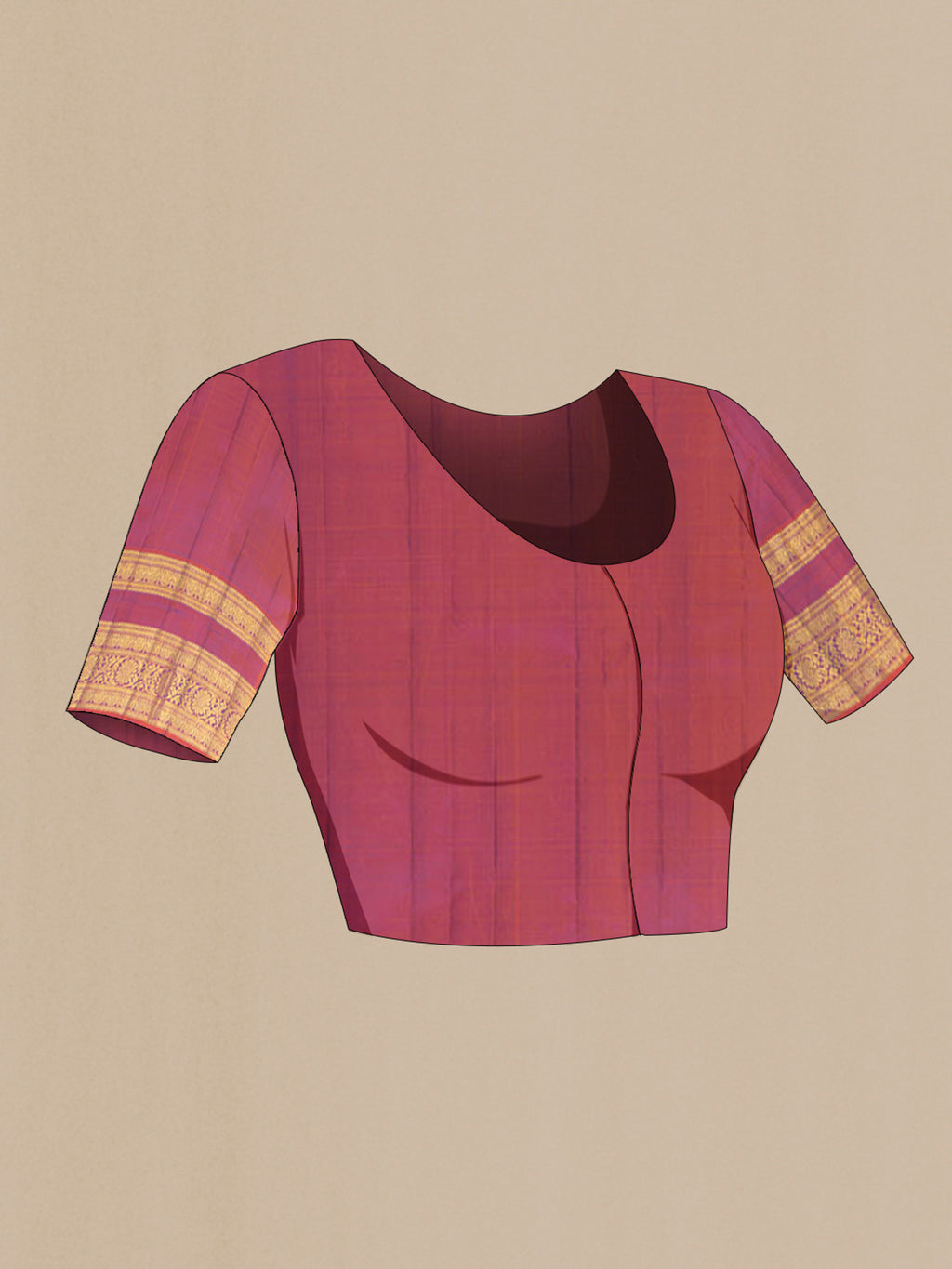 Close up image of the blouse of Pure Silk Peacock Blue Kanchipuram Saree with Zari Butta on the body and Zari Border. 
