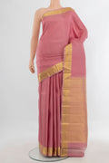 Pure Silk Coral Kanjivaram Saree with Jacquard design on the body and Zari Border.  displayed on a mannequin
