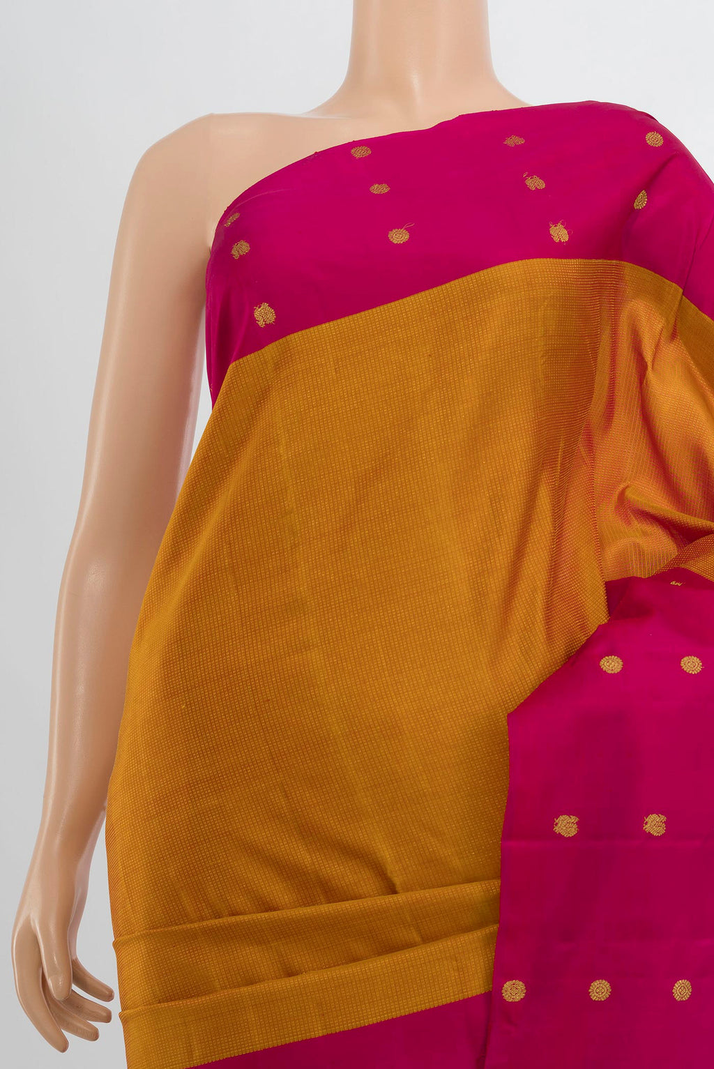 Border image of Pure Silk Rust Kanjivaram Saree with Zari Butta on the body and Silk Border. 