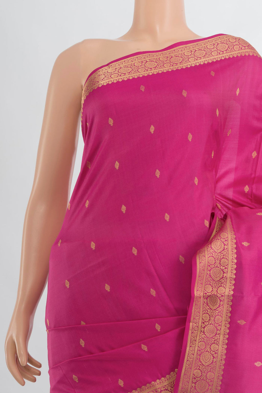 Border image of Pure Silk Rose pink Soft Saree with Zari Butta on the body and Silk Border. 