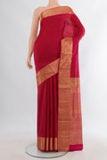 Pure Silk Dark Pink Soft Saree with Plain Body and Zari Border.  displayed on a mannequin