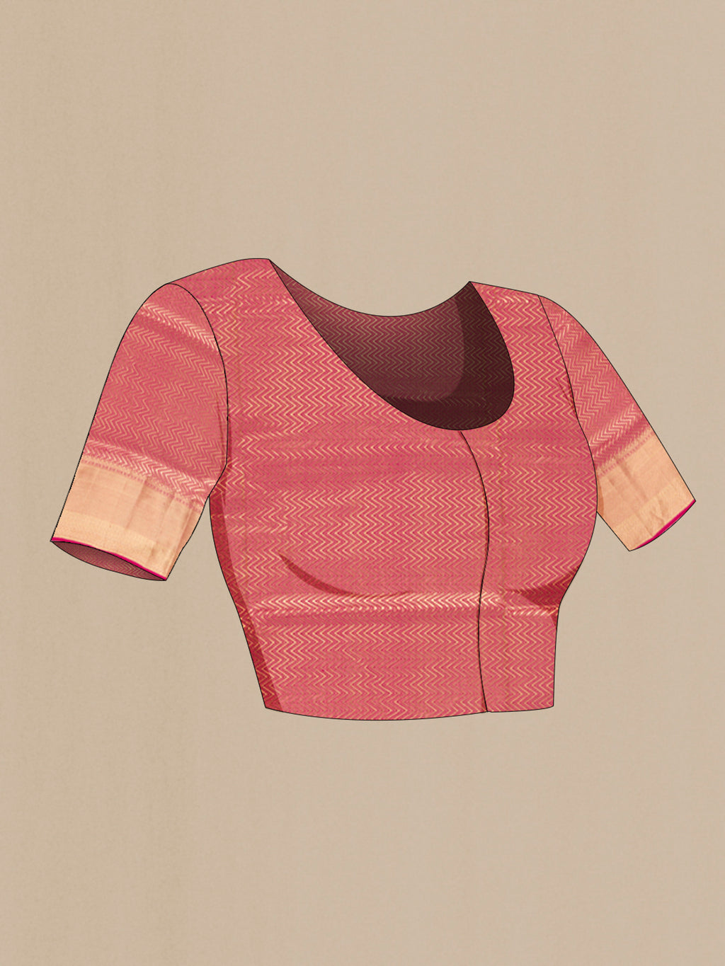 Close up image of the blouse of Pure Silk Maroon Soft Saree with Plain Body and Zari Border. 
