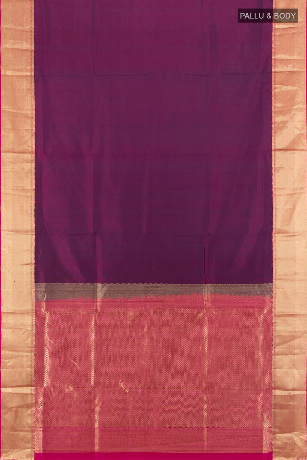 Flat view of Pure Silk Maroon Soft Saree with Plain Body and Zari Border. 