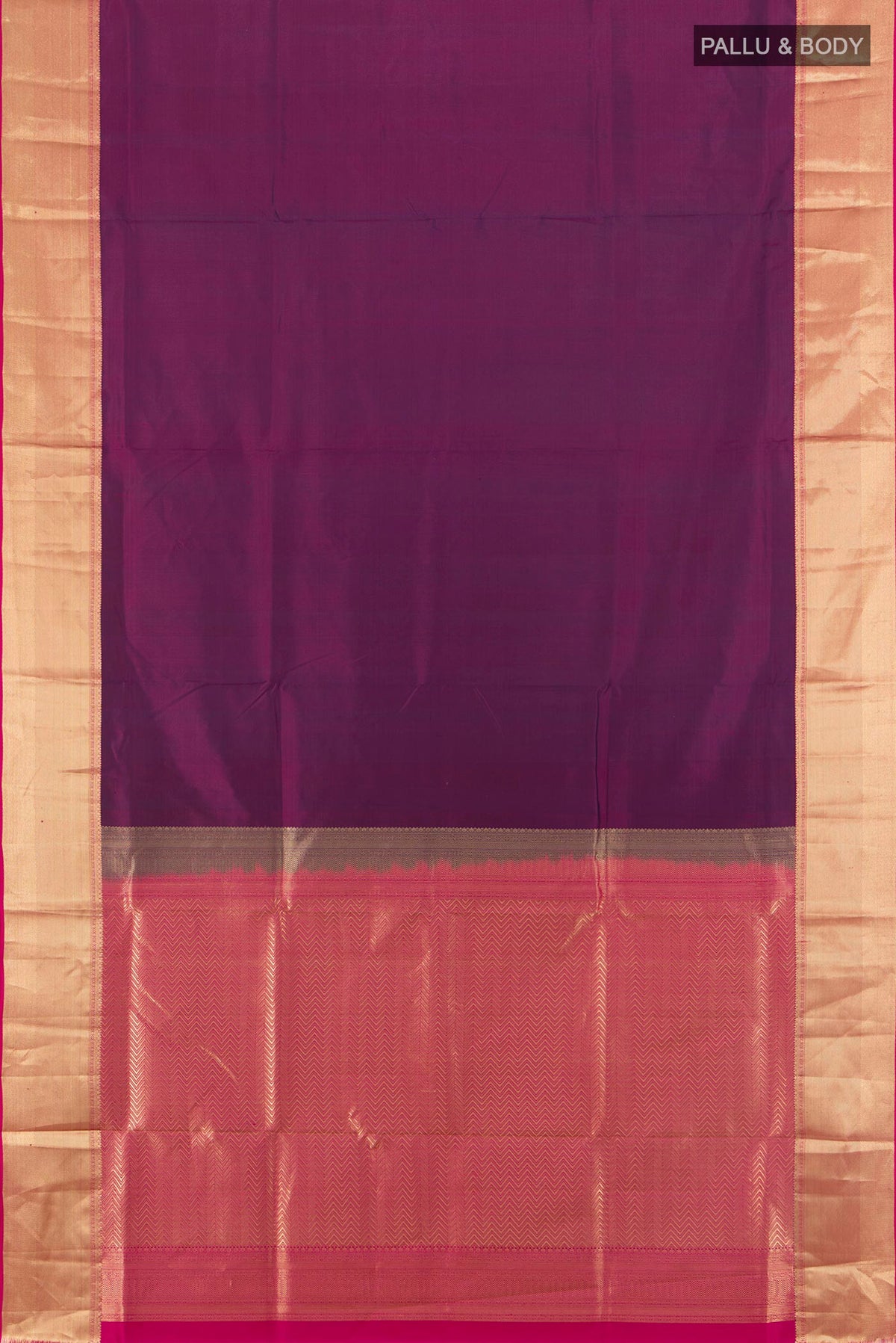 Flat view of Pure Silk Maroon Soft Saree with Plain Body and Zari Border. 