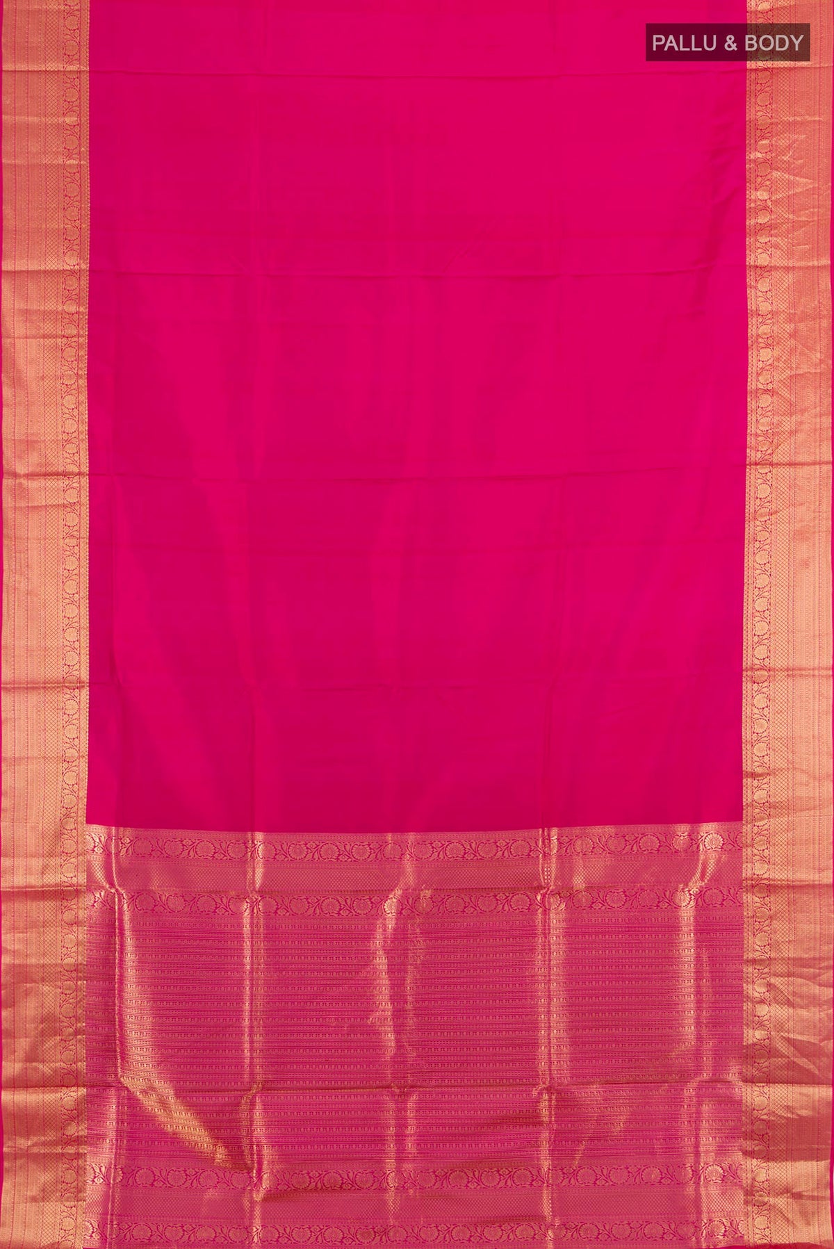 Flat view of Pure Silk Pink Soft Saree with Plain Body and Zari Border. 