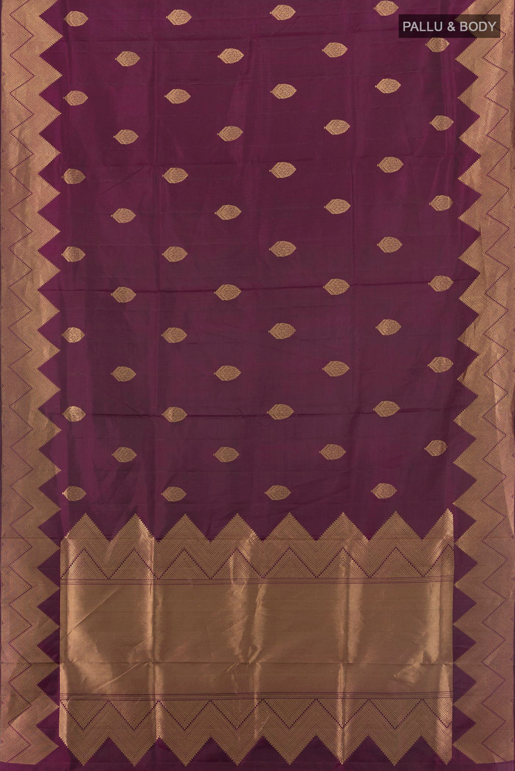 Flat view of Pure Silk Coffee Brown Soft Saree with Zari Butta on the body and Fancy Border. 