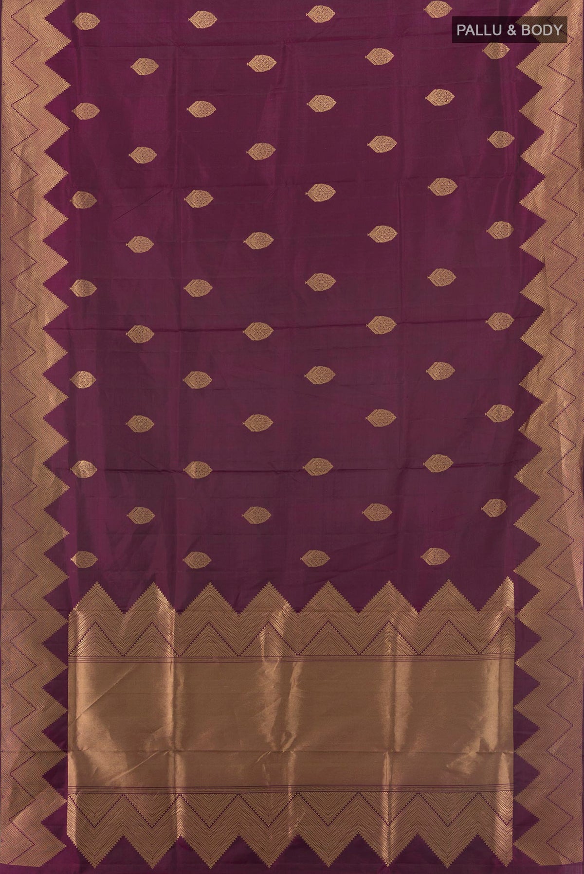 Flat view of Pure Silk Coffee Brown Soft Saree with Zari Butta on the body and Fancy Border. 