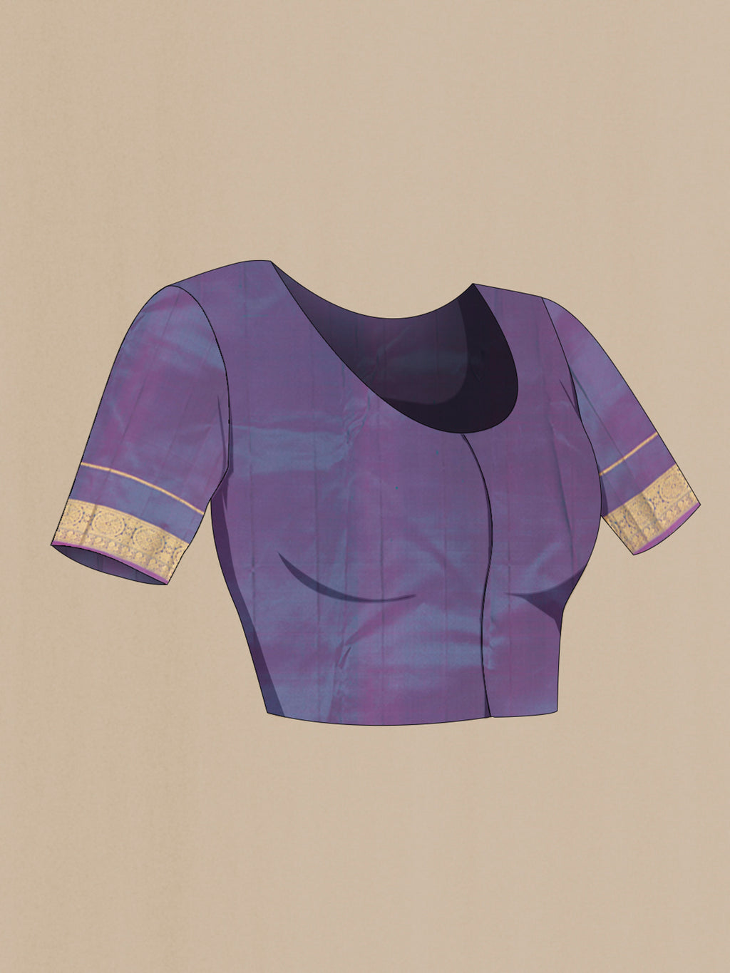 Close up image of the blouse of Pure Silk Green Kanchipuram Saree with Zari Butta on the body and Zari Border. 