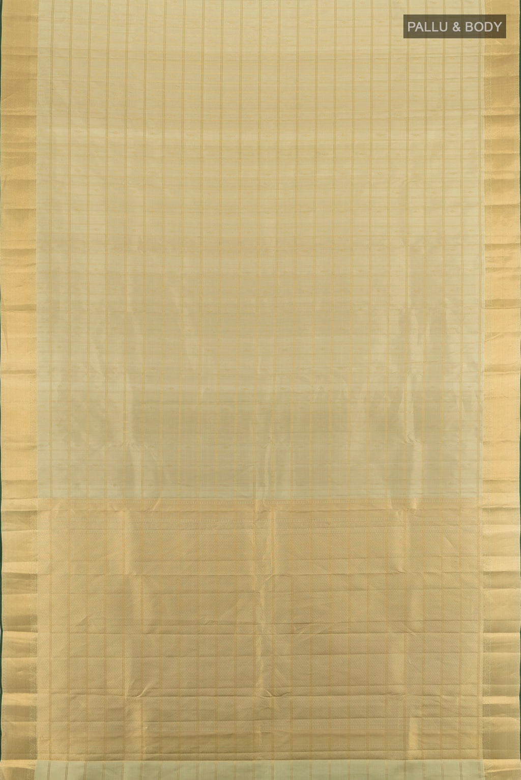 Flat view of Pure Silk Sandal Kanchipuram Saree with Stripes on the body and Zari Border. 