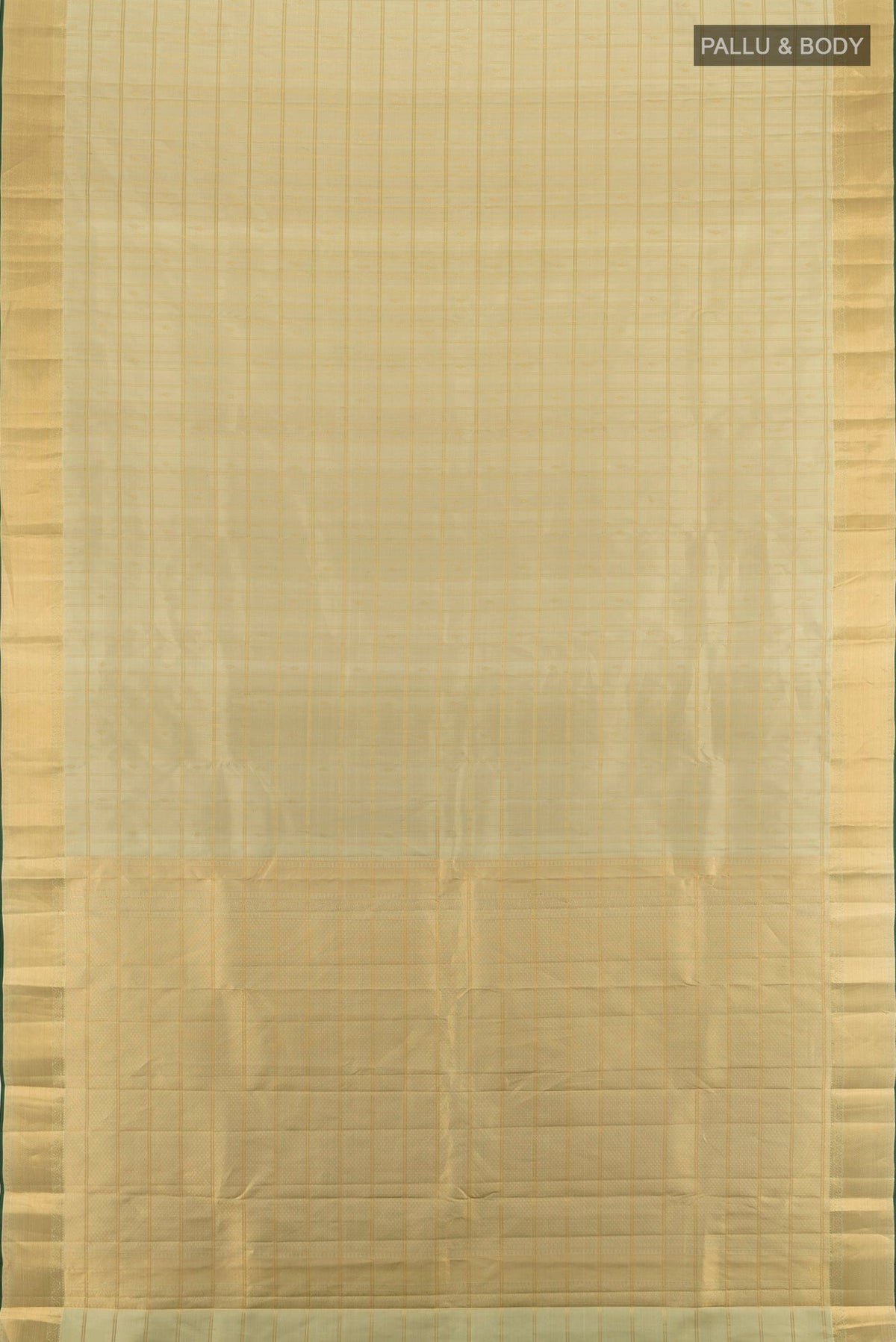 Flat view of Pure Silk Sandal Kanchipuram Saree with Stripes on the body and Zari Border. 
