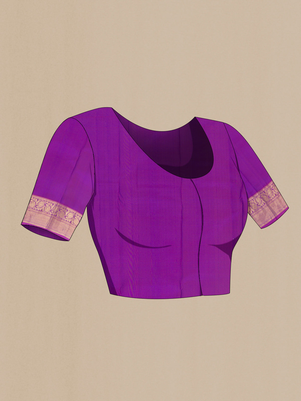 Close up image of the blouse of Pure Silk Royal Blue Kanchipuram Saree with Stripes on the body and Zari Border. 