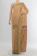 Pure Silk Dark Beige Kanchipuram Saree with Zari Butta on the body and Zari Border.  displayed on a mannequin