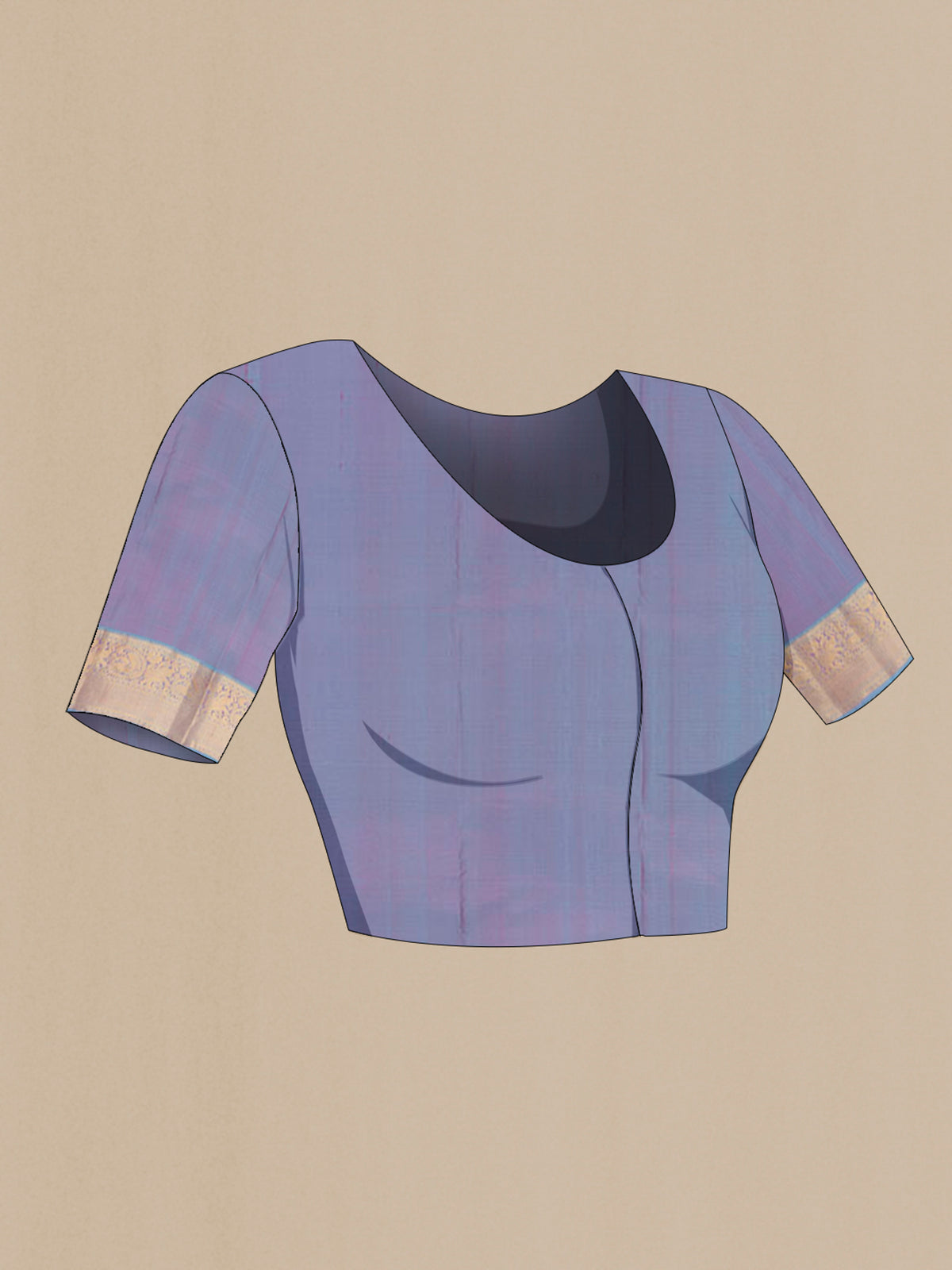 Close up image of the blouse of Pure Silk Mustard Kanchipuram Saree with Checked design on the body and Zari Border. 