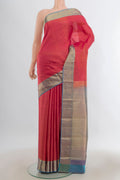 Pure Silk Pink Kanchipuram Saree with Checked design on the body and Zari Border.  displayed on a mannequin