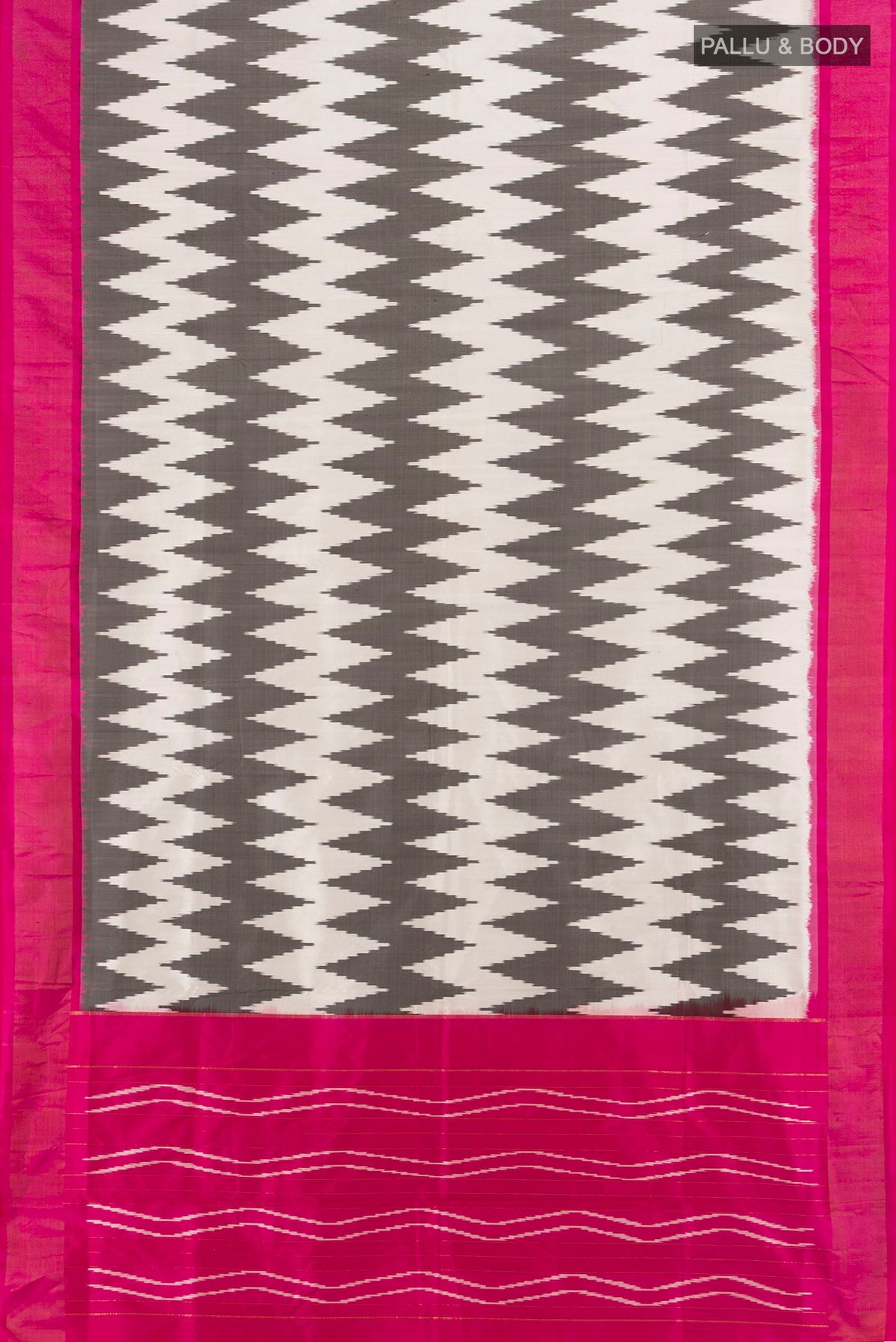 Flat view of Pure Silk Multi Color Pochampally Saree with Pure Ikat on the body and Zari Border. 