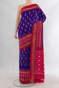 Pure Silk Dark Blue Pochampally Saree with Ikat design on the body and Ikat Border.  displayed on a mannequin