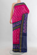 Pure Silk Pink Pochampally Saree with Pure Ikat on the body and Ikat Border.  displayed on a mannequin