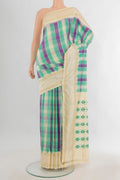 Pure Silk Multi Color Pochampally Saree with Ikat Print on the body and Plain Border.  displayed on a mannequin