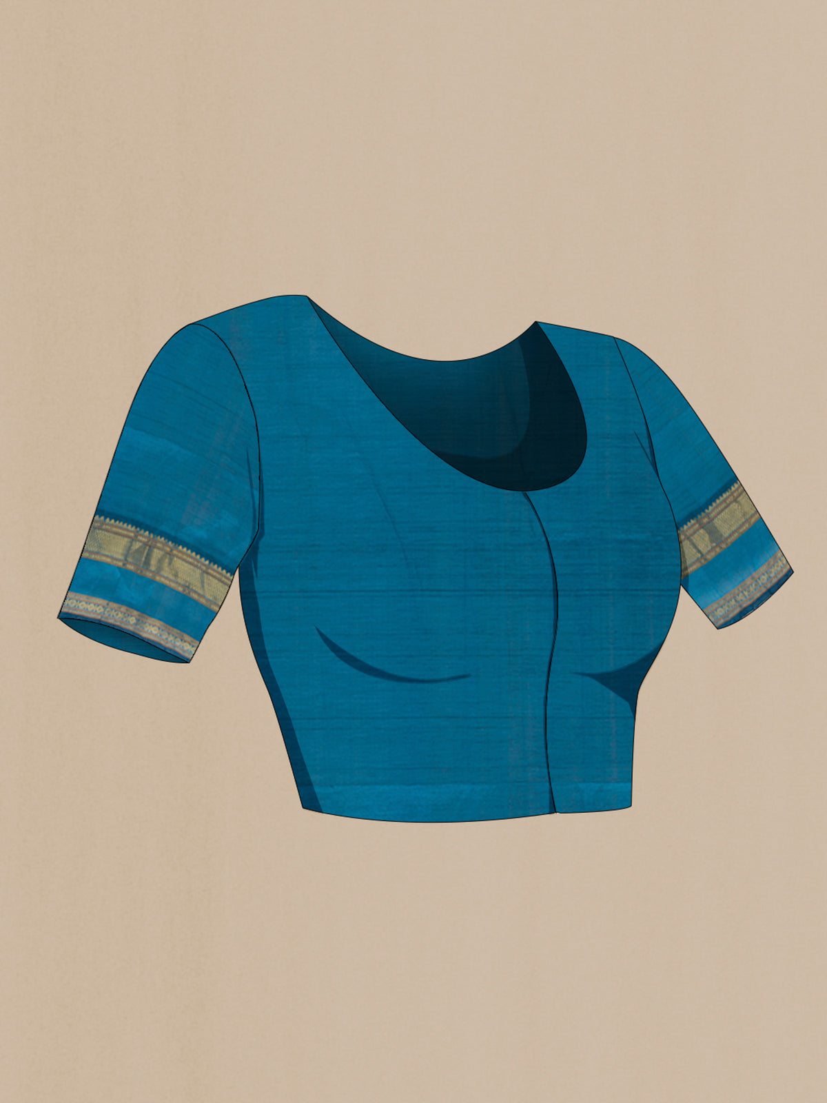 Close up image of the blouse of Sea Green Silk Cotton Saree with Thread Butta on the body and Zari Border. 