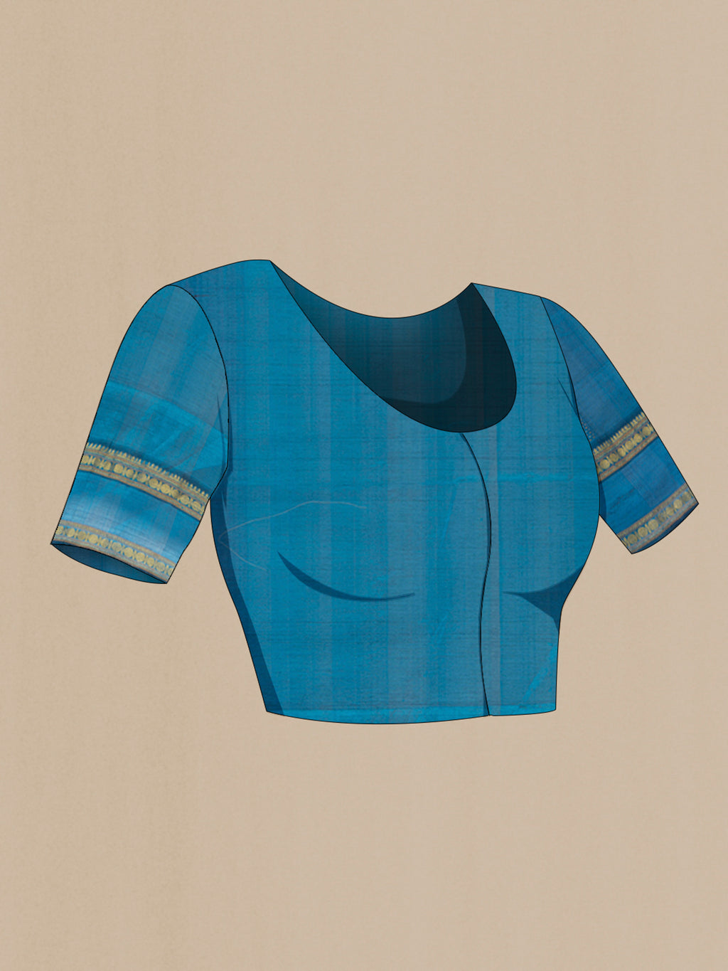 Close up image of the blouse of Sea Green Silk Cotton Saree with Thread Butta on the body and Zari Border. 