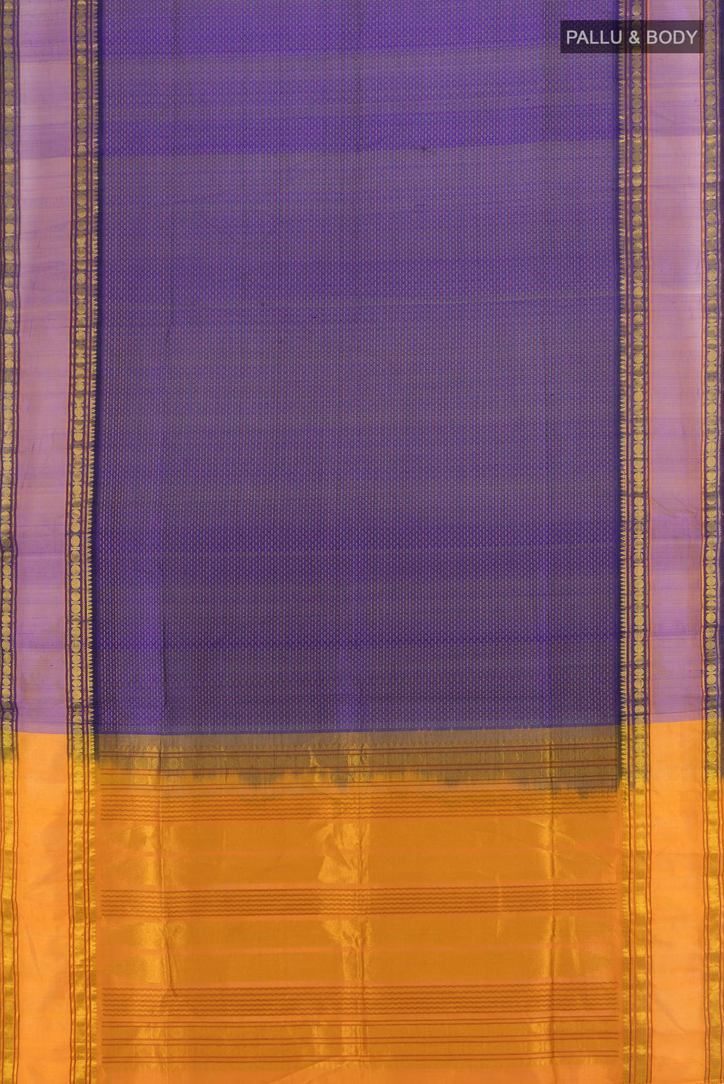 Flat view of Violet Silk Cotton Saree with Checked design on the body and Zari Border. 