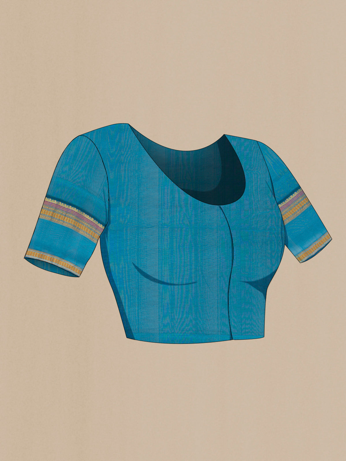 Close up image of the blouse of Light Blue Silk Cotton Saree with Thread Butta on the body and Thread Border. 