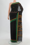 Black Silk Cotton Saree with Thread Butta on the body and Plain Border.  displayed on a mannequin