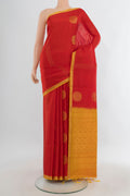 Pure Silk Red Soft Saree with Zari Butta on the body and Plain Border.  displayed on a mannequin