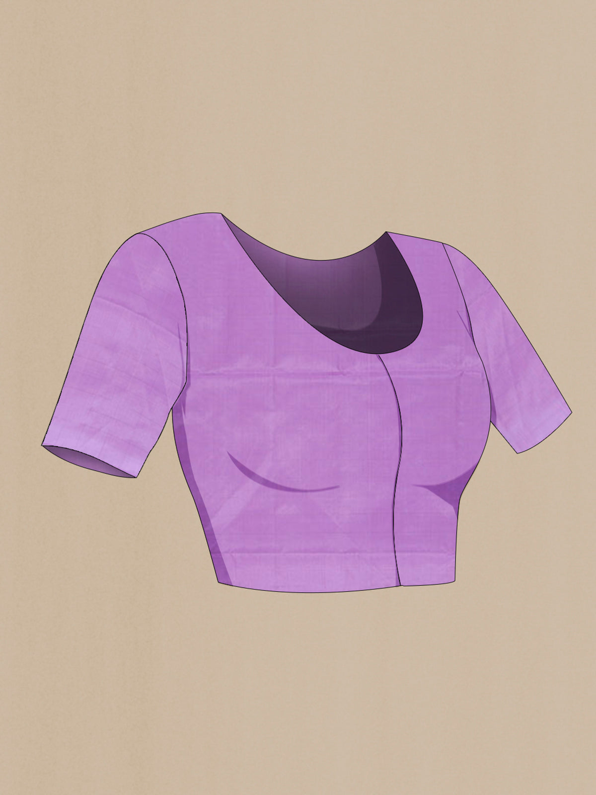Close up image of the blouse of Pure Silk Lavender Soft Saree with Thread Butta on the body and Without Border. 